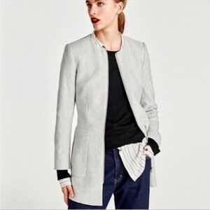 Elegant Zara Light Gray Frock Coat Full Zipper Front Oversized Fit Knee Length